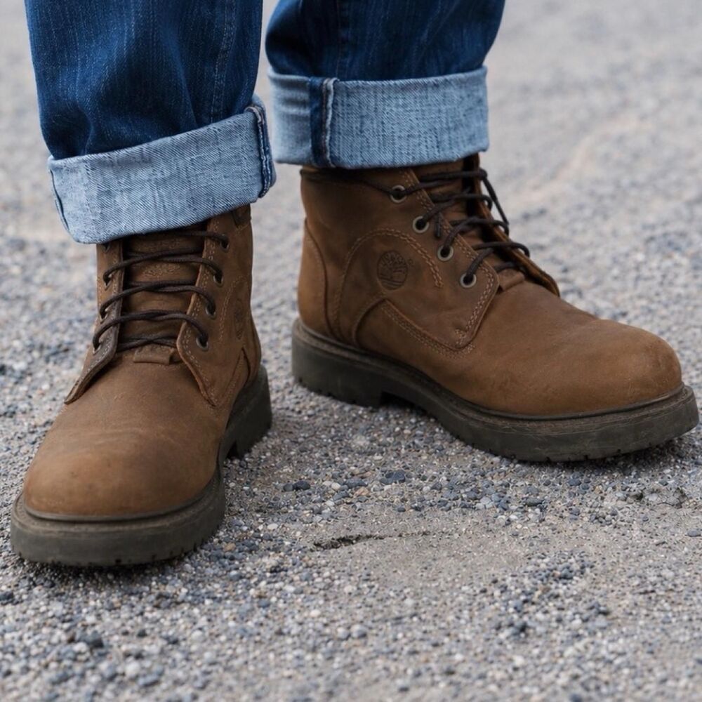 Timberland- brown, leather work/combat boots Mens size 10- EUC